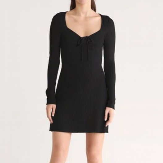 New Lush Womens Large Ribbed Long Sleeve Sweater Mini Dress Bodycon Ruched Front